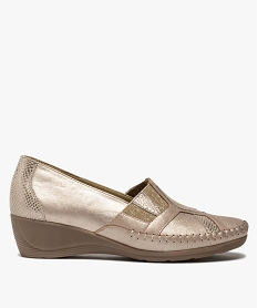 GEMO Mocassins femme confort en cuir et talon compensé rose standard