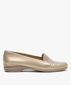 GEMO Mocassins femme confort dessus cuir métallisé dore