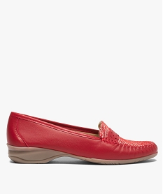 GEMO Mocassins femme confort dessus cuir souple rouge standard