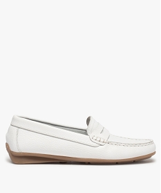 GEMO Mocassins femme souples dessus cuir uni à talon plat blanc standard