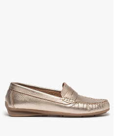 GEMO Mocassins femme souples dessus cuir uni à talon plat dore