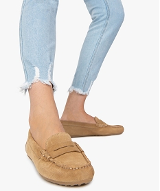 GEMO Mocassins femme en cuir uni et semelle à picots Rose