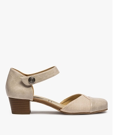 GEMO Escarpins femme confort à talon et bride scratch Beige