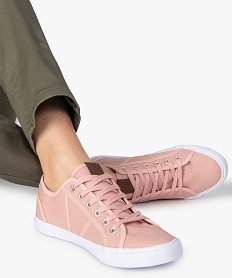 GEMO Baskets femme en toile unie avec détails contrastants Rose