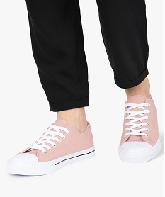 GEMO Baskets femme en toile à bout renforcé fermeture lacets Rose