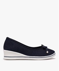 GEMO Ballerines femme en toile à talon compensé bleu chine