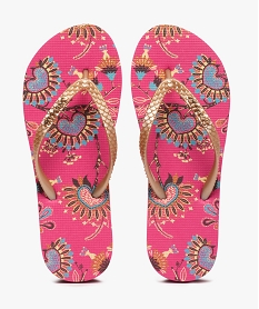 GEMO Tongs femme à semelle colorée et brides  smile rose vif