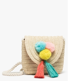 sac fille en paille avec pompons et cordes beigeB461201_1