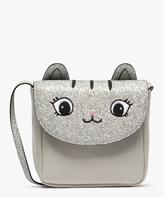 GEMO Sac fille avec rabat à paillettes avec motif chat Gris