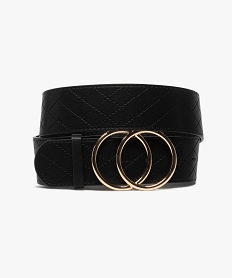 GEMO Ceinture femme large à double anneau doré Noir