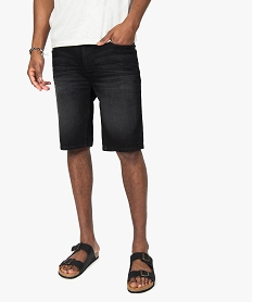 bermuda homme en jean stretch effet delave noir shorts en jeanB478001_1
