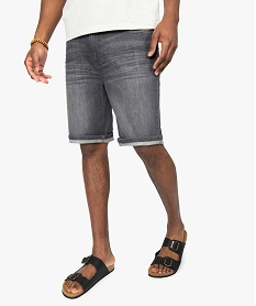 GEMO Bermuda homme en jean stretch effet délavé Gris