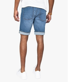 bermuda homme en jean stretch effet delave bleu shorts en jeanB478301_3