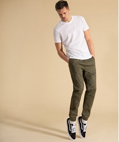 GEMO Pantalon homme en toile avec taille et bas élastiqué Vert