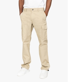 GEMO Pantalon homme en toile avec poches à rabat sur les cuisses Beige