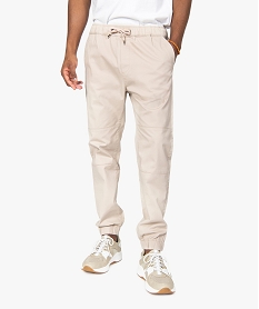 GEMO Pantalon homme en toile avec taille et bas élastiqué Beige