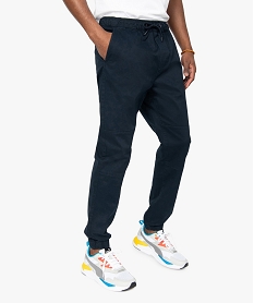 GEMO Pantalon homme en toile avec taille et bas élastiqué Bleu