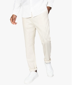 GEMO Pantalon homme 55% lin coupe droite Beige