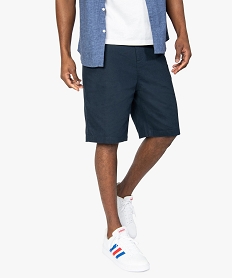 GEMO Bermuda homme élégant 55% lin Bleu