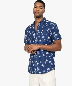 chemise homme a manches courtes imprime palmiers bleu chemise manches courtesB485301_1