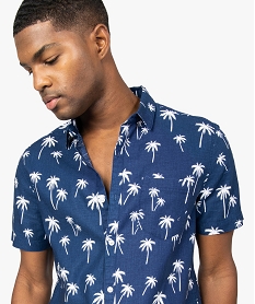 chemise homme a manches courtes imprime palmiers bleuB485301_2