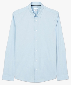 chemise homme unie coupe slim en coton stretch bleu chemise manches longuesB485701_4