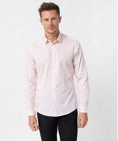 chemise homme unie coupe slim en coton stretch rose chemise manches longuesB485801_1