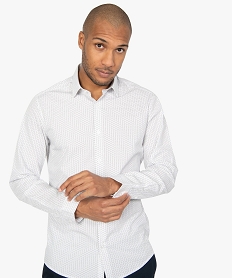 GEMO Chemise homme à petits motifs coupe slim Blanc