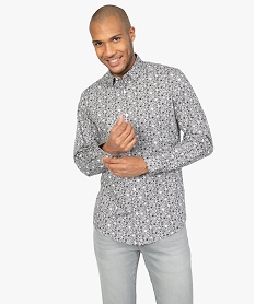 GEMO Chemise homme motifs fleurs coupe regular Gris