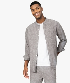 GEMO Chemise homme à manches longues et col mao Gris