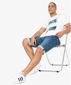 GEMO Bermuda homme en jean extensible Gris