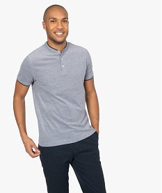 GEMO Polo homme à col mao et maille piquée bicolore Bleu