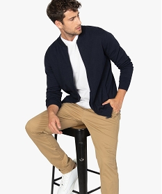 GEMO Gilet homme en maille fine avec col en bord-côte Bleu