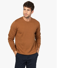 GEMO Pull homme uni en maille fine avec col rond Orange