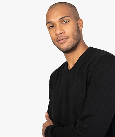 GEMO Pull homme en coton avec col V Noir