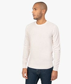 GEMO Pull homme en maille fantaisie avec col rond blanc chine