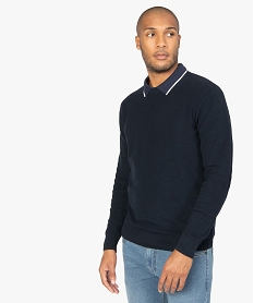 GEMO Pull homme en maille fantaisie avec col rond Bleu