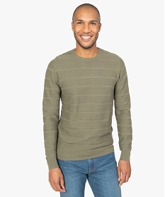 GEMO Pull homme en coton en maille fantaisie avec col rond Vert