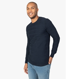 GEMO Pull homme en coton en maille fantaisie avec col rond Bleu