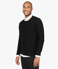 GEMO Pull homme en coton en maille fantaisie avec col rond Noir