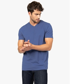 GEMO Tee-shirt homme à manches courtes et col V bleu standard