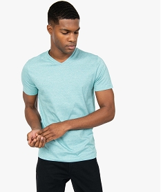 GEMO Tee-shirt homme à manches courtes et col V coupe slim Bleu