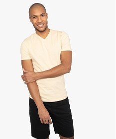 GEMO Tee-shirt homme à manches courtes et col V coupe slim Jaune