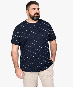 GEMO Tee-shirt homme à manches courtes à motifs oiseaux Bleu