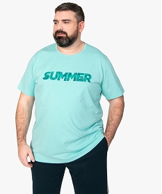 GEMO Tee-shirt homme grande taille à manches courtes avec inscription fantaisie vert vif