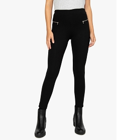 leggings femme en maille milano avec fausses poches zippees noirB503401_1