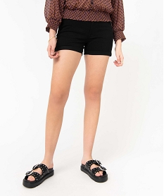 GEMO Short en coton stretch avec revers cousus femme Noir