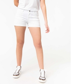 GEMO Short en coton stretch avec revers cousus femme blanc standard