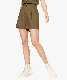 GEMO Short femme en lin coupe ample Vert