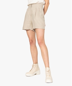 GEMO Short femme en lin avec pinces sur l’avant Beige